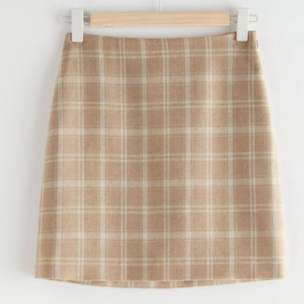 & Other Stories Beige Plaid Tonal Check Mini Skirt
